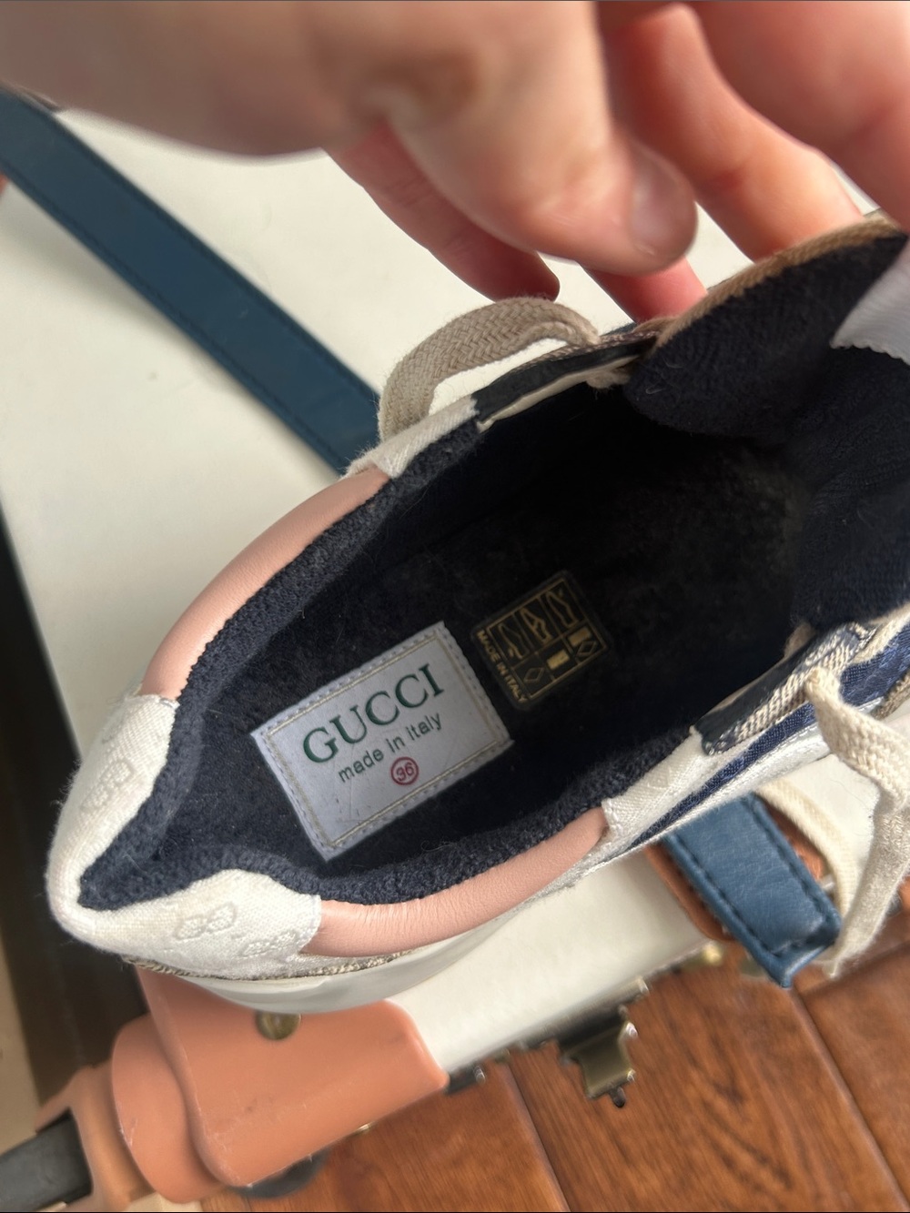 Gucci White Canvas Sneakers with Pink Leather Trim